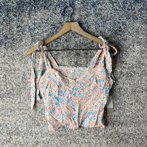 BP Womens Medium Tie Shoulder‎ Ruched Crop Top Multi Floral